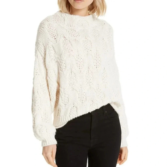 Joie Cable Knit Crop Shoulder  Alpaca Wool Ivory Sweater - Picture 1 of 16